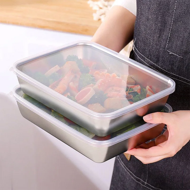 Caja de acero inoxidable para mantenimiento fresco, contenedor hermético de almacenamiento de alimentos con tapa, caja de comida Bento para almuerzo, herramienta de Camping para Picnic al aire libre