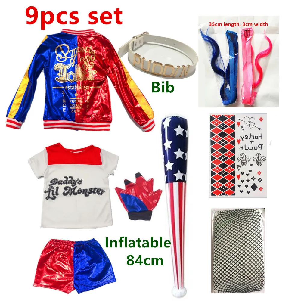 Carnival   Harley Costumes Cosplay Harleen Quinzel Kids Girls Quinn T Shirt Joker Jacket Party Gifts