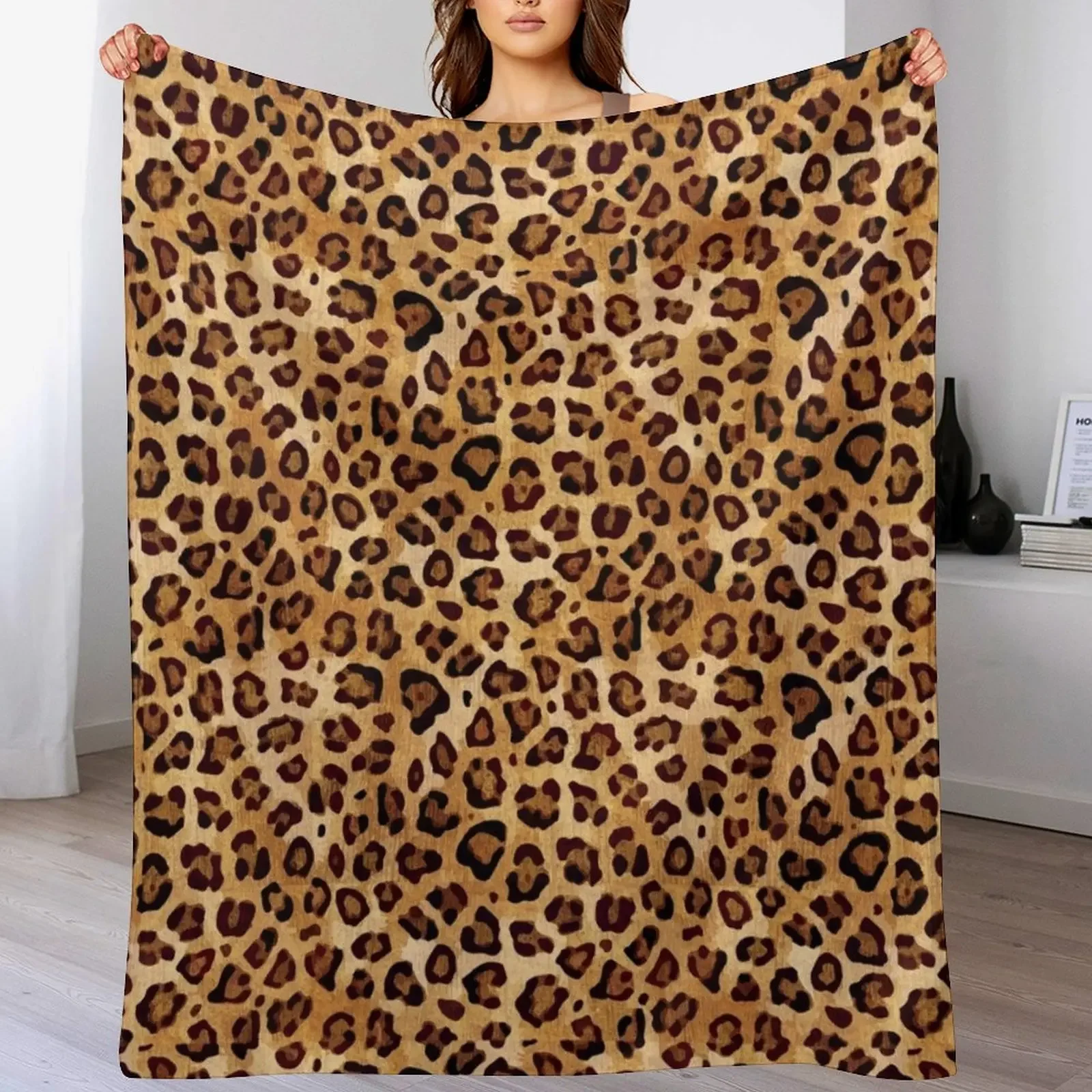 Rustic Texture Leopard Print Throw Blanket Fade Resistant Durable Throw Blanket