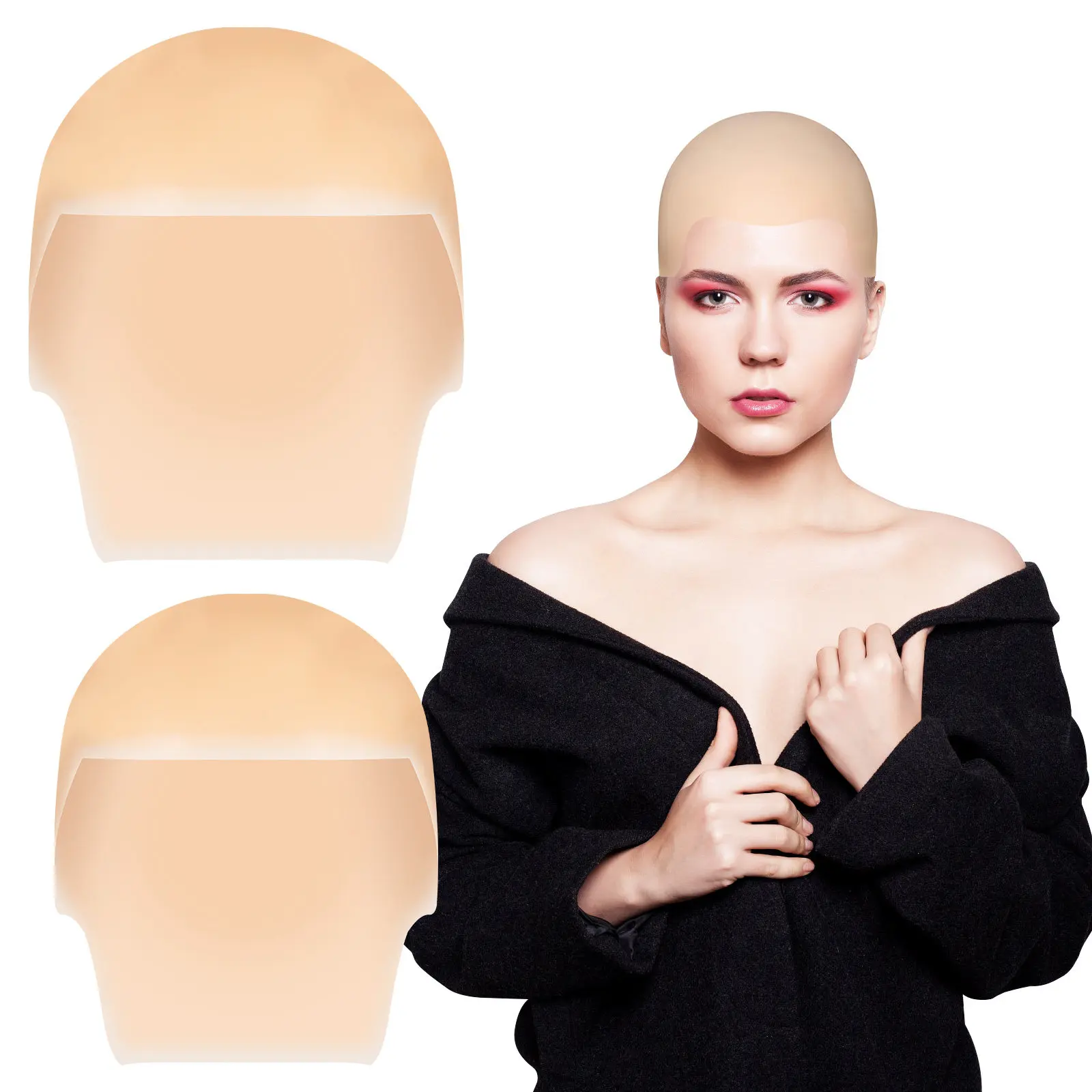 

2Pcs Bald Cap Makeup Latex Bald Head Hat Costume Accessory for Adults Kids Cosplay Costume Accessory for Adults
