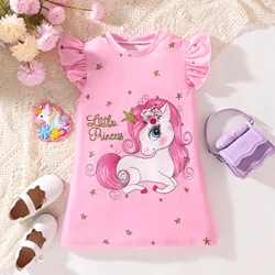 Summer Baby Girl Cute Sweet Flutter Sleeve Pink Letter Star Pony Print Dress