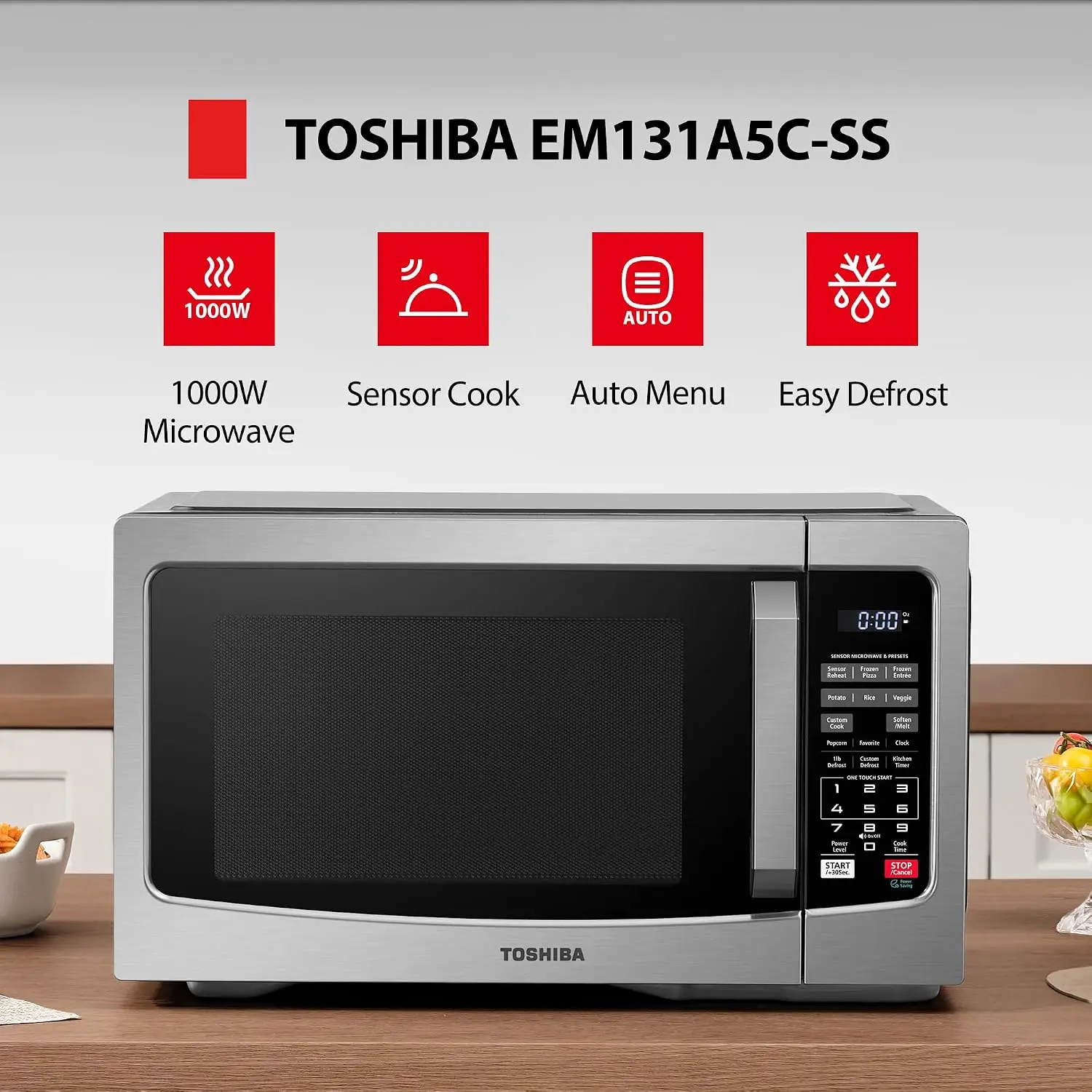 1000W Countertop Microwave with 1.2 Cu Ft Capacity, 12.4