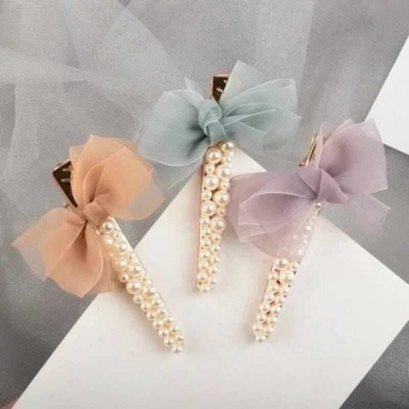 

Fashion Imitiation Pearl Hair Clips Yarn Bowknot Metal Gold Pins Geometric Styling Tools Accessories for Women Barber