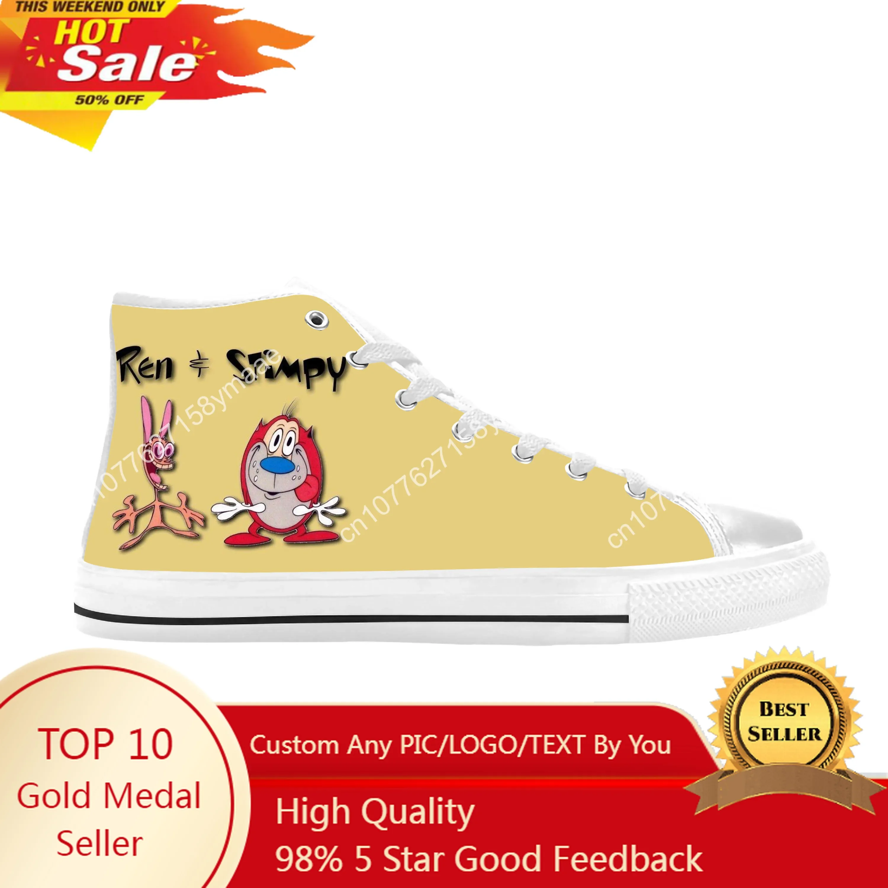 

Show Anime Cartoon Stimpy Manga Comic Game Ren Casual Cloth Shoes High Top Comfortable Breathable 3D Print Men Women Sneakers
