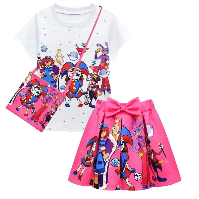 Amazing Digital Circus Girls Clothes Sets Summer Jax Pomni cartoon print T-Shirt  skirt kids Clothing Short Sleeve Tops Suit