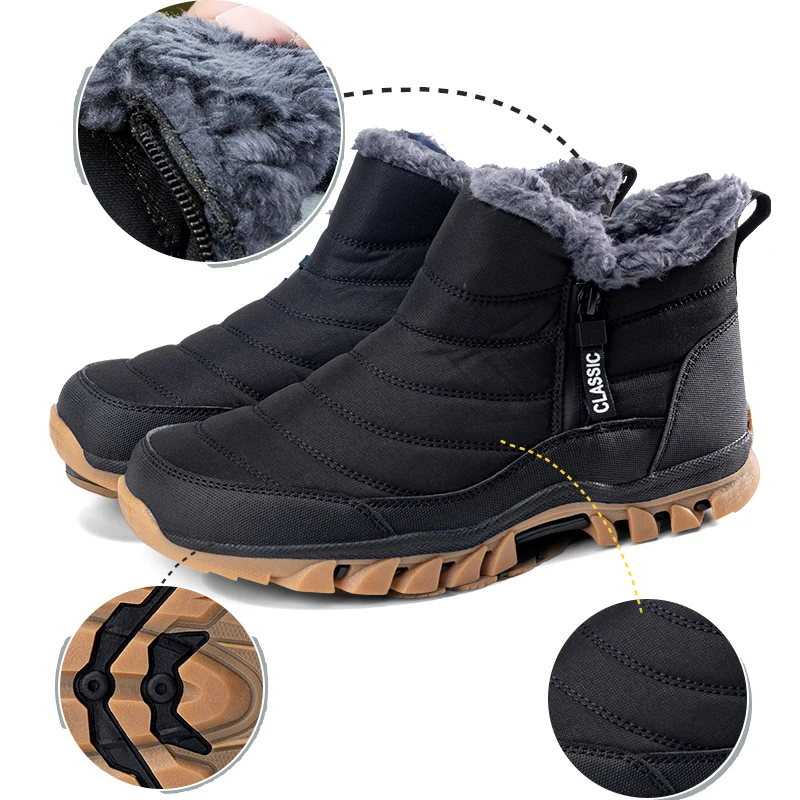 

2024 Winter Booties Men Snow BareFoot Casual Shoes Outdoor Work Shoes Ladies Warm Fur Men Ankle Shoes Male Snow Boots Plus Size