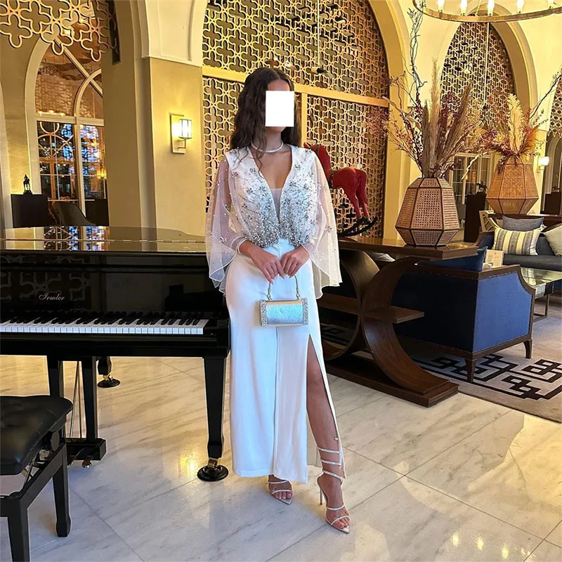 Eleganti abiti da sera Midi con scollo a v e scollo a v che bordano abito da ballo da spiaggia con pieghe drappeggiate per occasioni speciali dell'arabia saudita