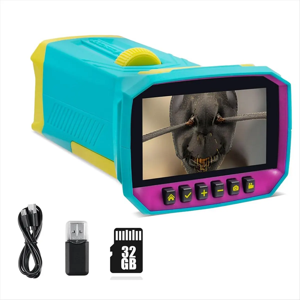 DTD1240~Digital Microscope Camera 3.0Inch IPS Screen 800X Magnification Video Recording Microscope with 32GB Card for Kids