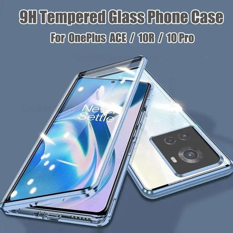 

For OnePlus Ace 5G Magnetic Adsorption Tempered Glass Phone Case For One Plus 10 Pro 360 Double-Sided Film Protector Flip Cover