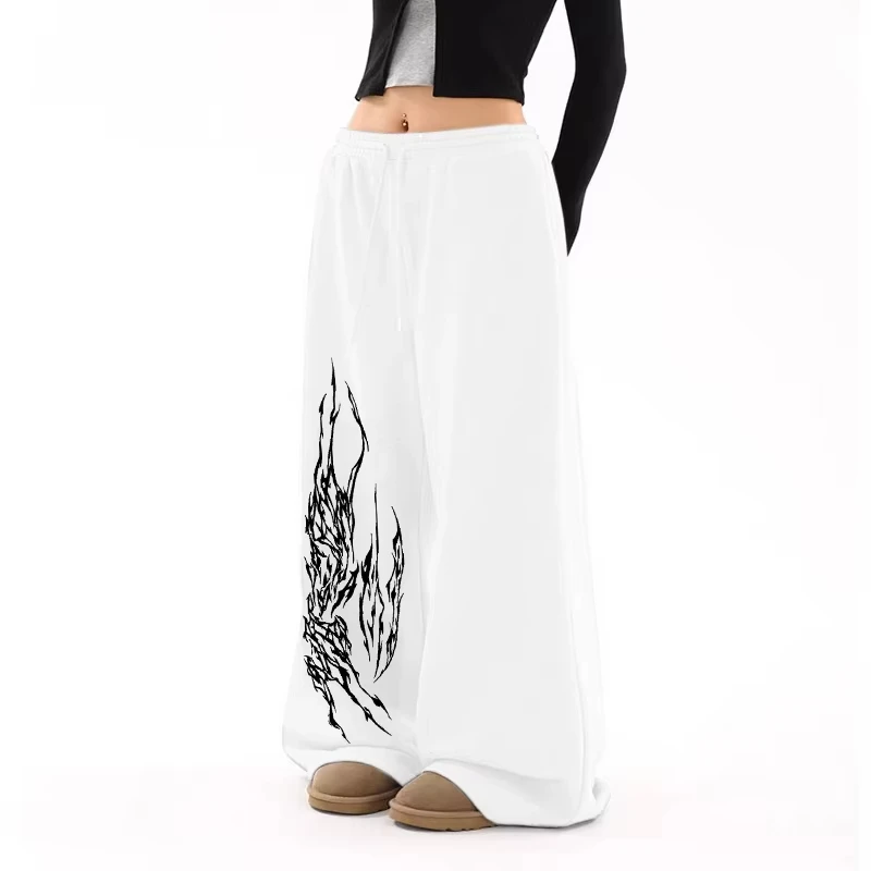 بنطال رياضي هيب هوب للشارع الأمريكي، سروال هيب هوب فضفاض واسع الساق برباط مستقيم الساق للنساء