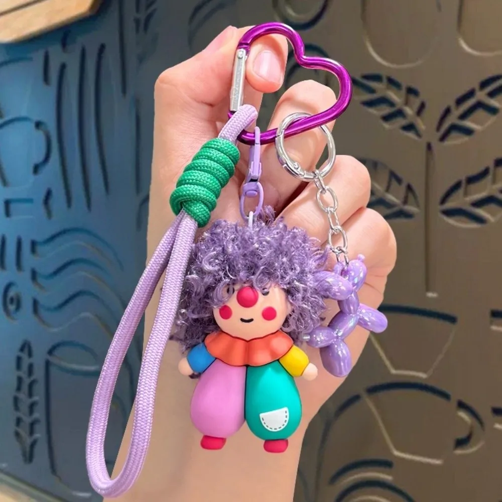 New Funny Curly-haired Clown Keychain Creative PVC Bag Charm Pendant Cartoon Cute Curly-haired Key Ring Girls Gifts