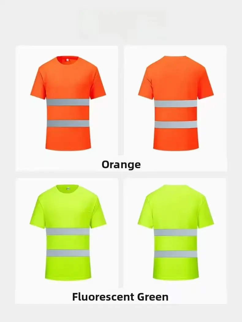 2026 Summer High Visibility Fluorescent Work Shirt Reflective Strip Safety Outdoor T-Shirt Quick Dry Breathable