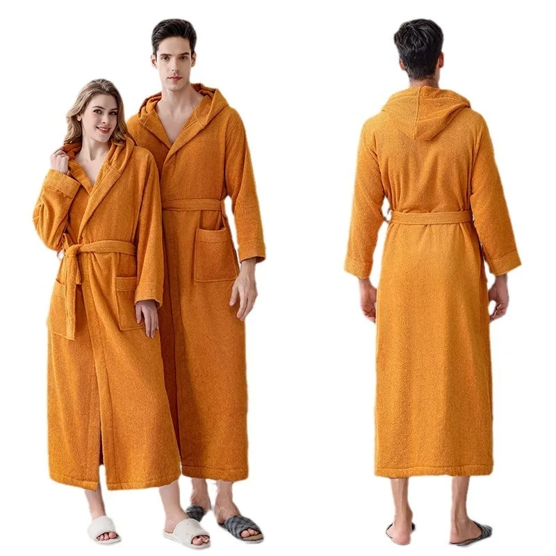 Cotton Bathrobe Hotel Adult Towel Material with Hat Sleeping Robe All Cotton Four Seasons Universal Couple Home Clothes