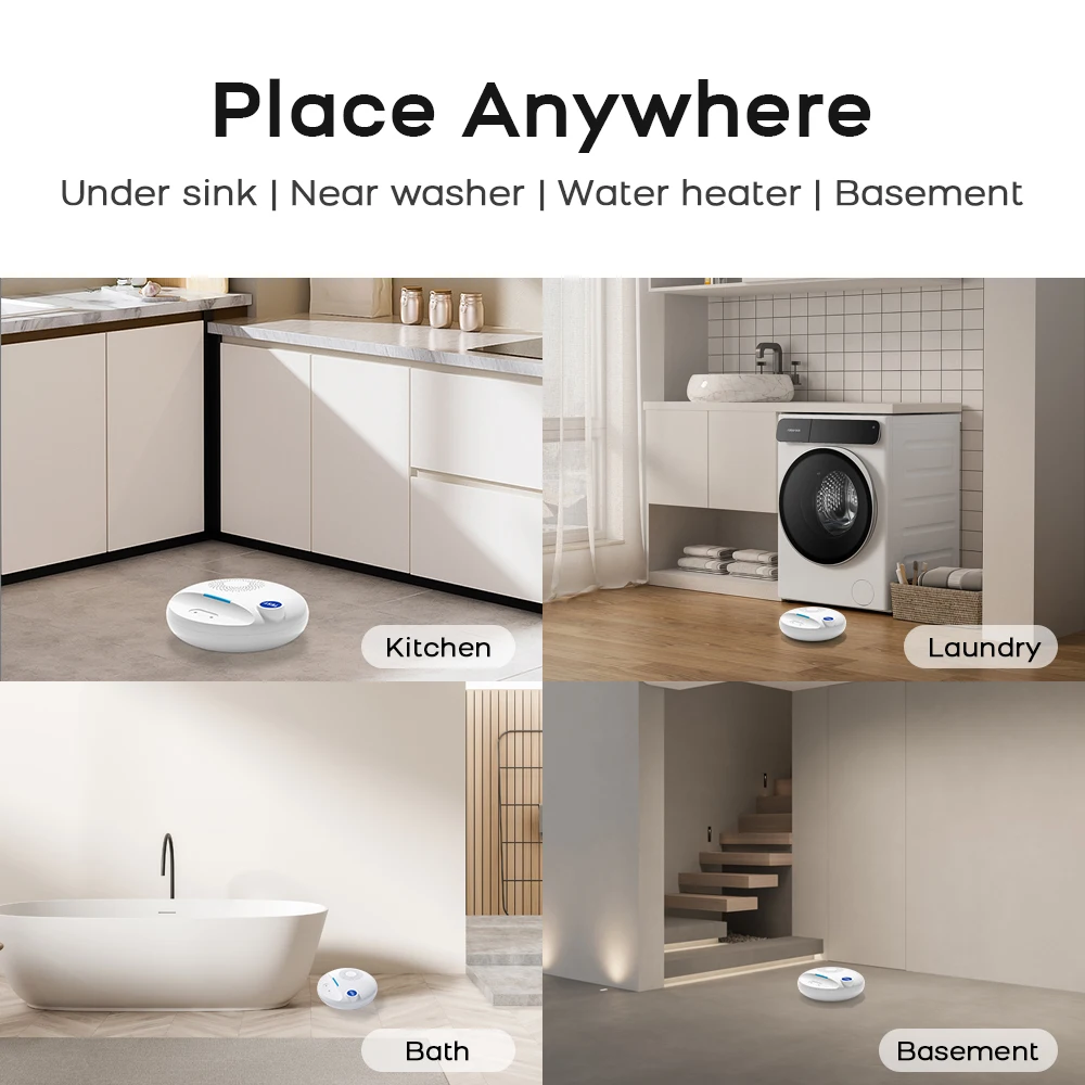 스마트 누수 경보기 WiFi 물 감지기 투야 앱 원격 제어 시스템 (음향 및 광 신호 포함) 주방 욕실 가정 보안용