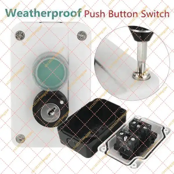 2P Push Button Switch With Keys Wired ABS Waterproof Box Screws Installation For Automatic Gate Opener