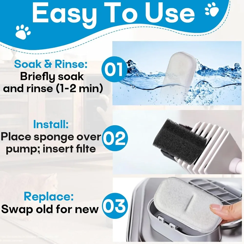 Pet Water Fountain Replacement Filter Activated Carbon Sponge for Stainless Steel Bowl Drinking Accessory Cats Dogs Household view 4