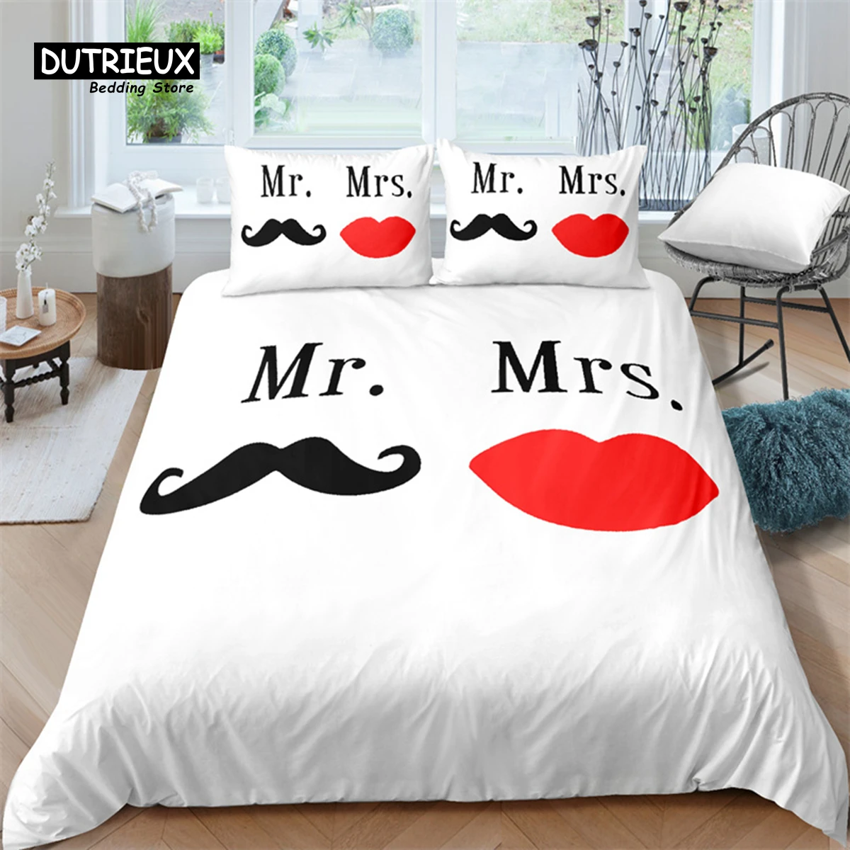 Mrs Mr Duvet Cover Romance Comforter Cover Microfiber White Bedding Set For Boys Girls Teens Adults Wedding Valentine Day Decor