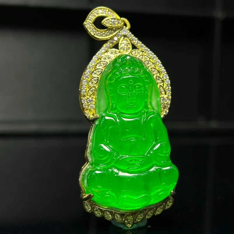 

Certified Natural Perfect High Ice Jade Jadeite guanyin Pendant&Necklaces Guanyin