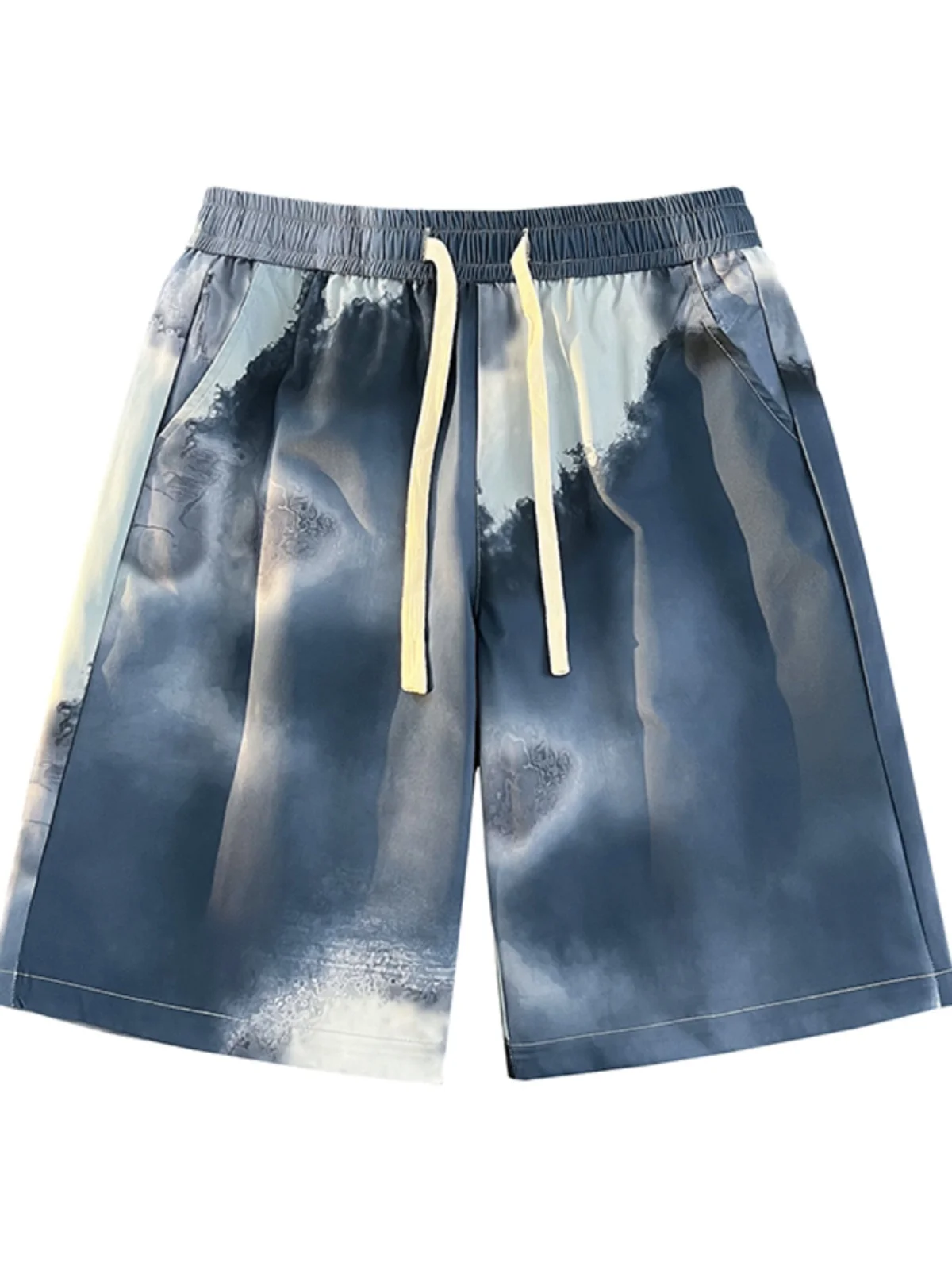 

Мужские летние повседневные пляжные брюки 2024 года, свободного кроя, с высокой талией, из полиэфирного волокна, прямые, с градиентным цветом