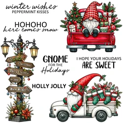 Mangocraft Merry Christmas Gnome Truck Cutting Dies Clear Stamp DIY Scrapbooking Metal Dies Silicone Stamp For Card Album Craft
