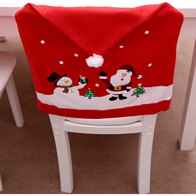 Christmas Big Santa Hat Chair Covers Xmas Dining Chair Back Cover New Year Home Hotel Party Dinner Table Decoration Christmas Or