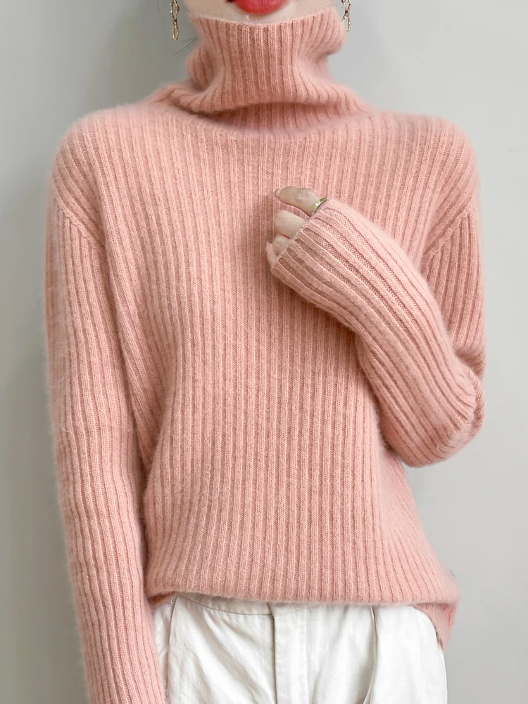 Ropa de otoño e invierno, jersey cálido suave y cómodo de lana 100% con cuello alto sin sensación de presión, ropa femenina, Tops