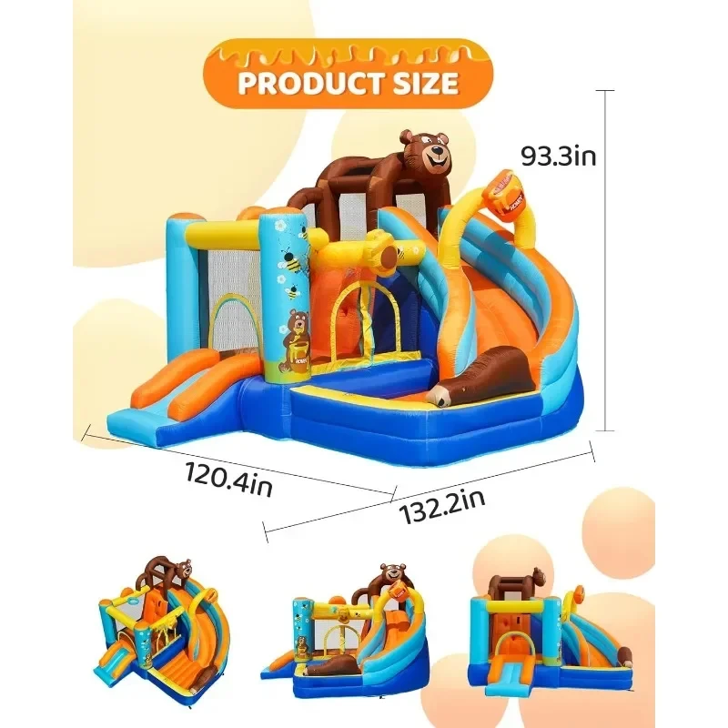 Inflatable Bounce House for Kids Fun, Double Slide Jumping Bouncer Blow Up Toddler Bouncy Kids Blower Use Indoor&Outdoor