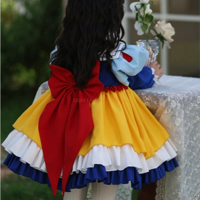 Disney Snow White Girl Lolita Princess Ball Gown bambini Bow Design Puff manica lunga Costume Cosplay festa di compleanno gonna regali