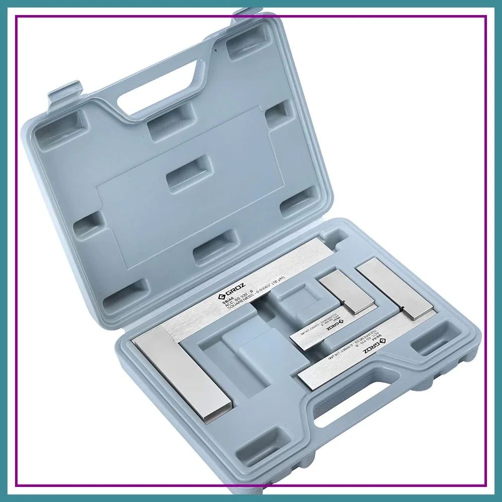 

3-Piece Precision Steel Square Set (2", 4", 6") with Case, Hardened Blades, 16 Micron Accuracy