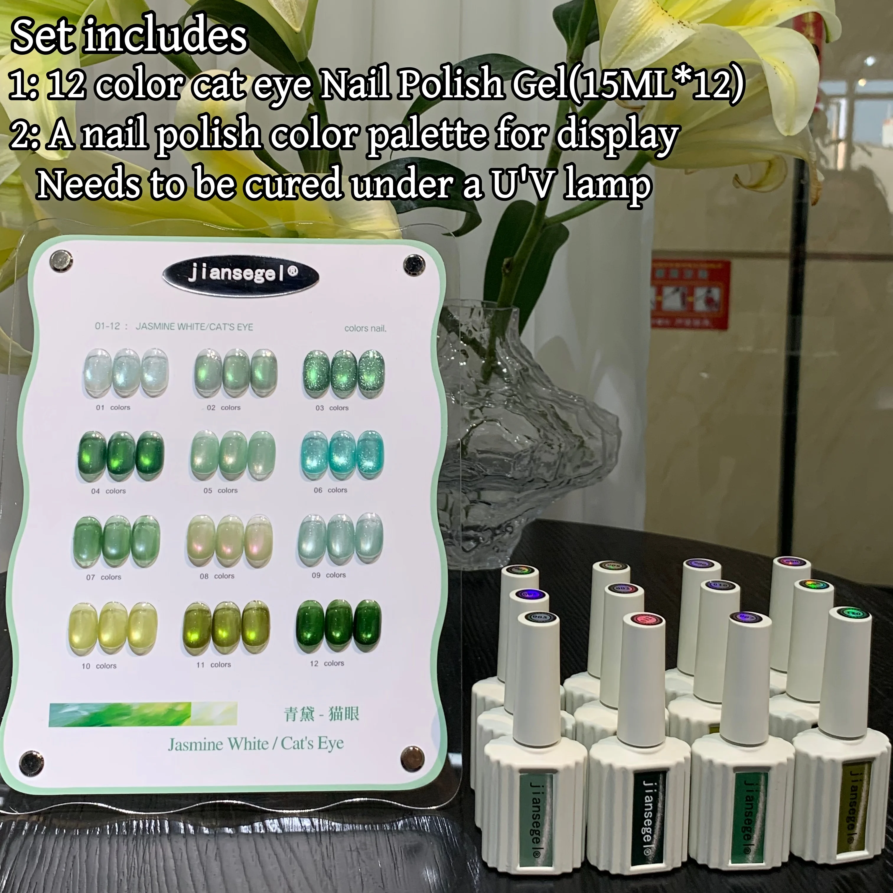 

12 Color Cat Eye Gel Nail Polish Set, Professional Beauty Salon Use, Includes Color Chart for Display, Perfect for Manicure Effe