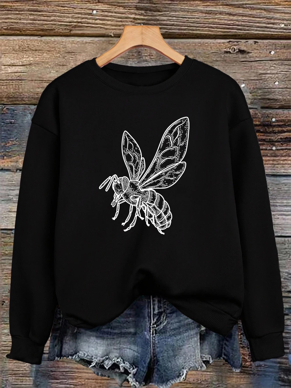 Starke Mücken Druck Sweatshirts Frauen Fleece Warme Casual Hoodies Crewneck Lose Kleidung Winter Sportliche Frau Pullover