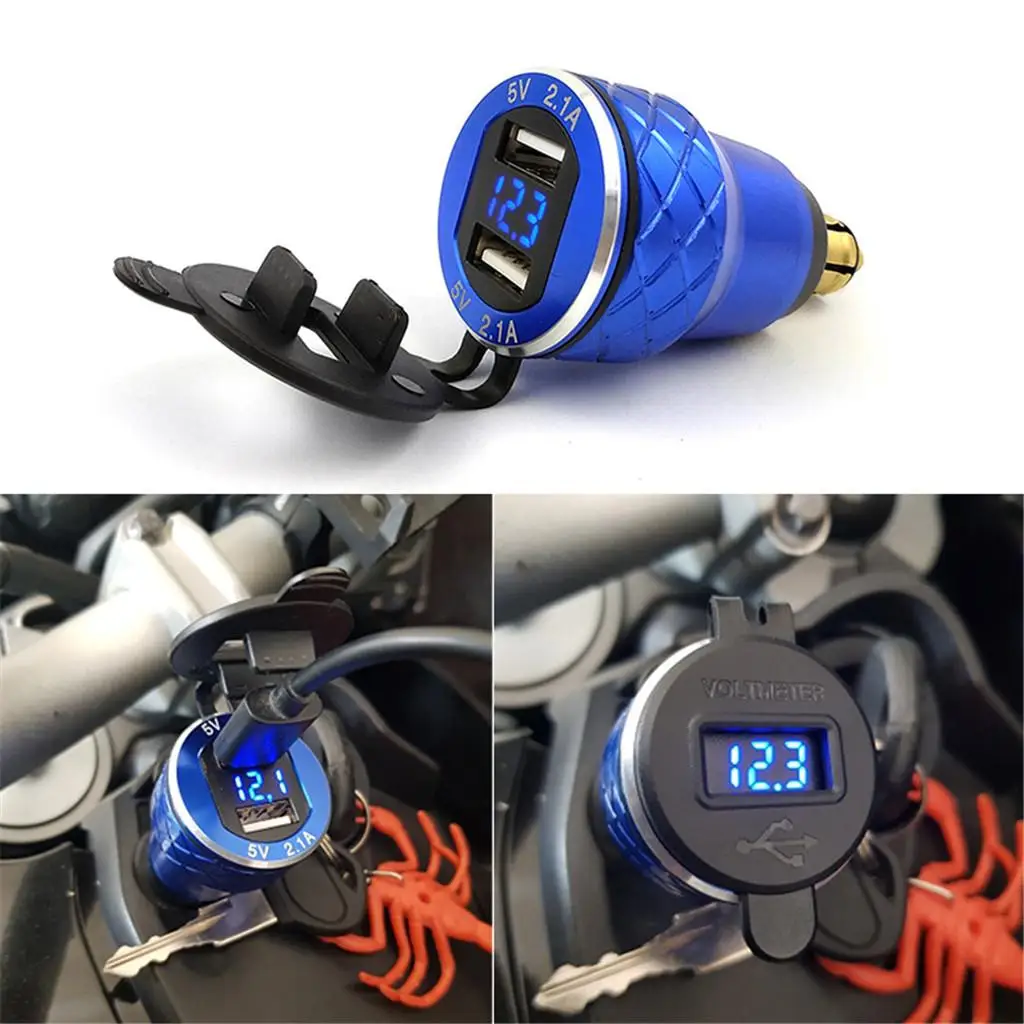 

Motorcycle Charging Socket DIN to USB Plug Dual Port Charger with Digital Voltage LED for Street Motorcycle