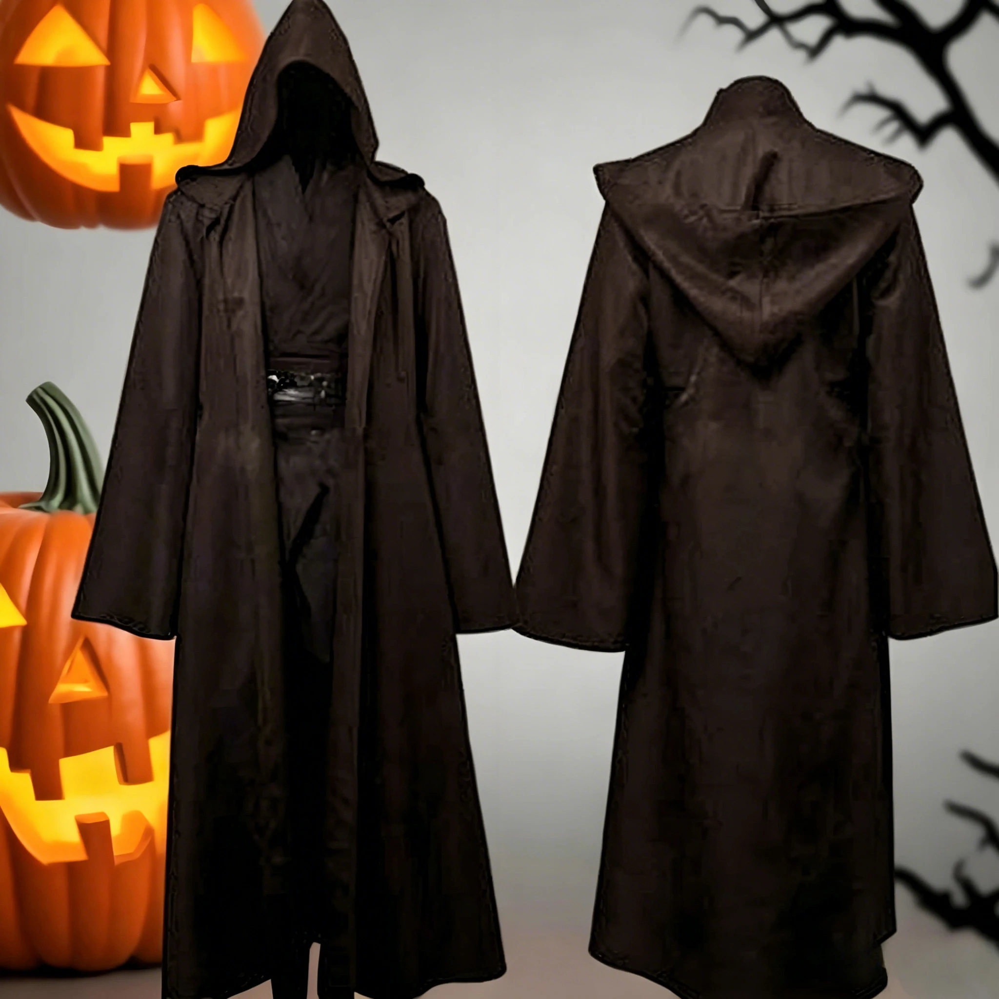 Maskerade-Umhang Weicher Unisex-Kapuzenumhang Schwarze Robe Hexen-Langumhang Cosplay-Kostüm Requisite Party-Aufführungszubehör Feiertagsdekoration