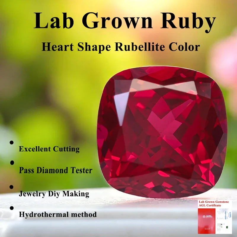 

Square Cushion Shape Laboratory Ruby VVS1 Selectable AGL Certificate Top Quality Gemstone for Diy Jewelry Making Materials