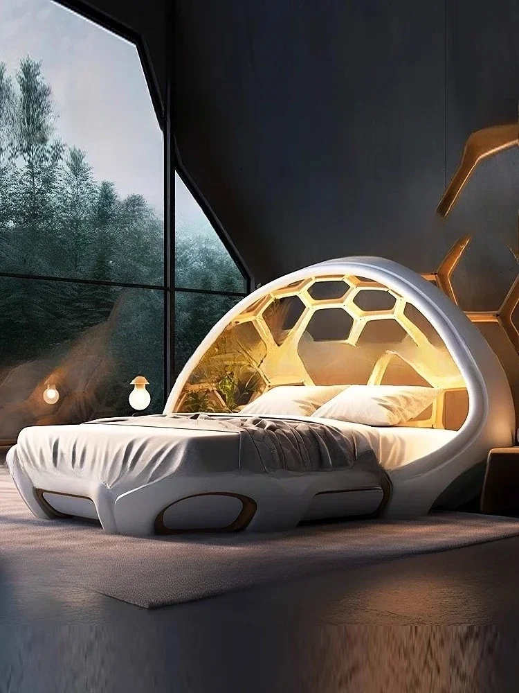 Cream wind bed honeycomb bed, master bedroom double bed technology sense