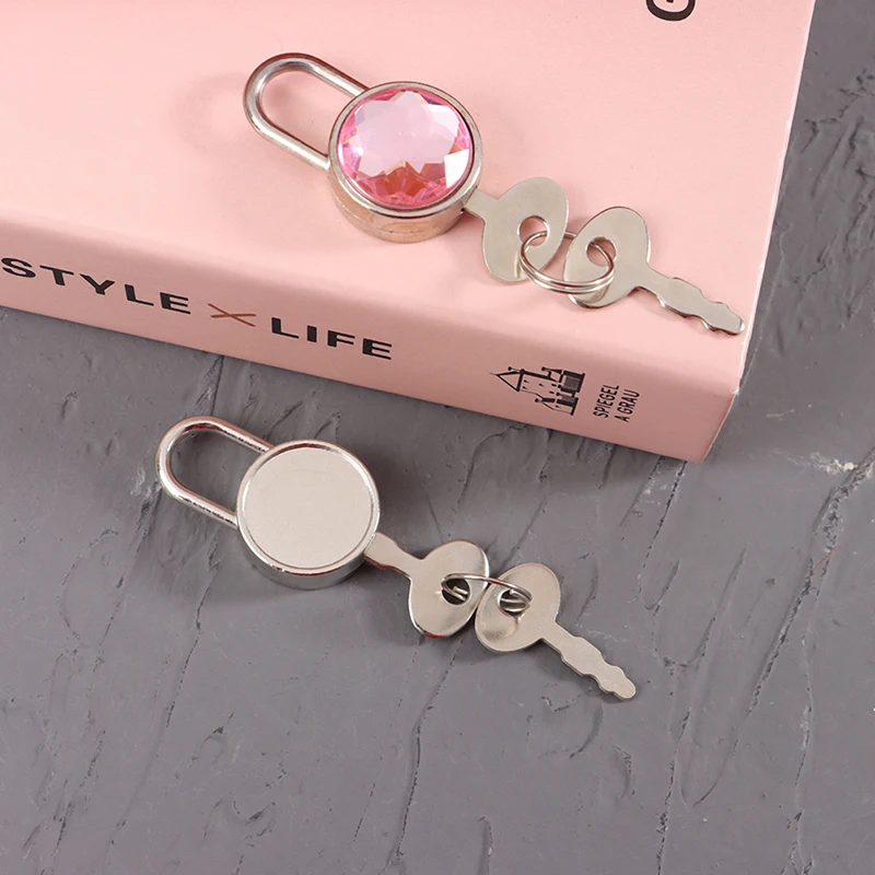 Mini Round Shape Padlock Color Diamond Hardware Locks With Key Lock For Luggage Travel Wedding Jewelry Box Diary Book Suitcase