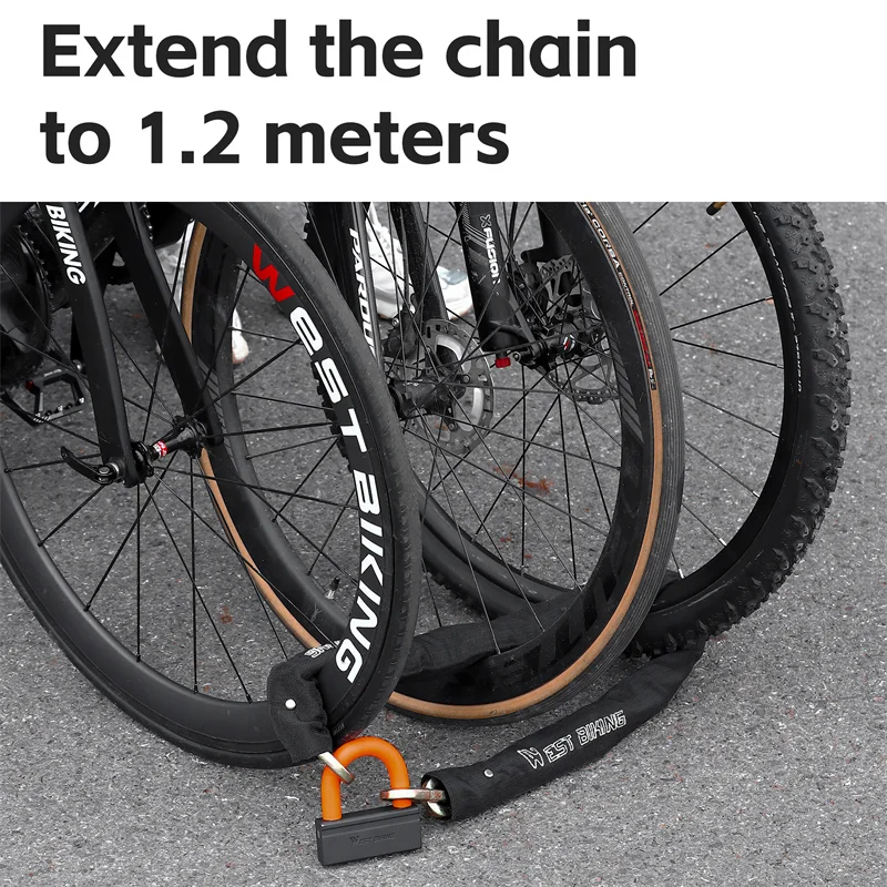 WEST BIKING Bicycle Lock 2 in 1 Heavy Anti-theft Chain U-Lock MTB Road Bike E-bike Motorcycle 2 Keys Dual Security Chain Lock