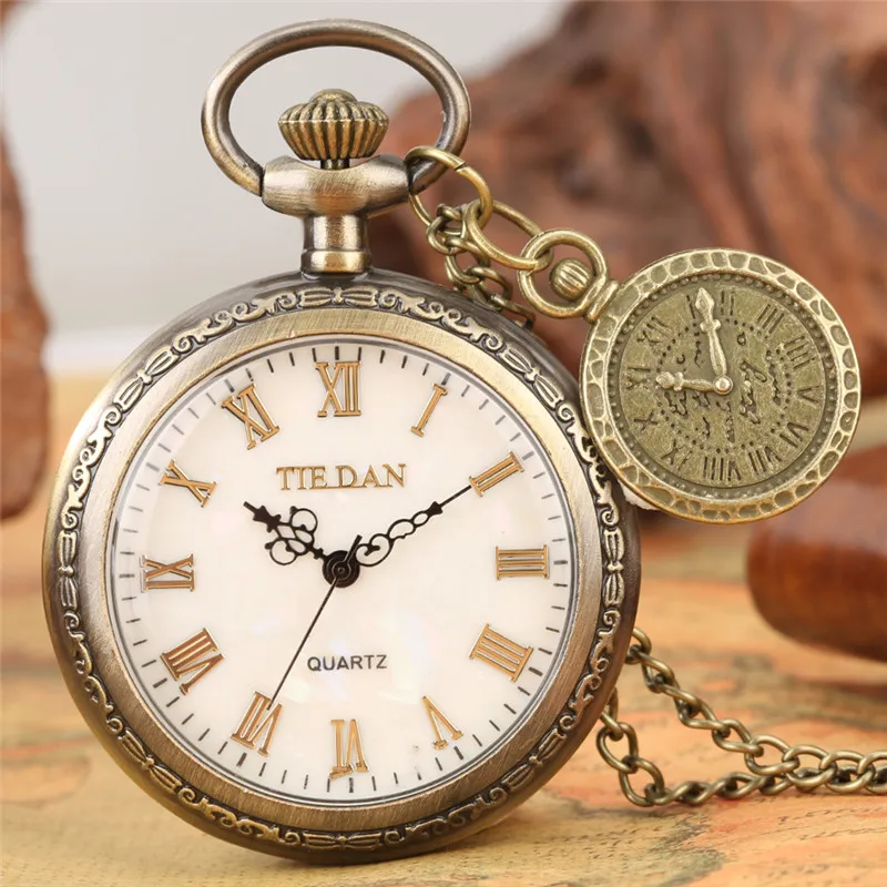 Reloj de bolsillo clásico con cadena para hombres y mujeres, reloj Retro, pantalla analógica de cuarzo, números romanos, esfera colgante, brújula, cadena larga