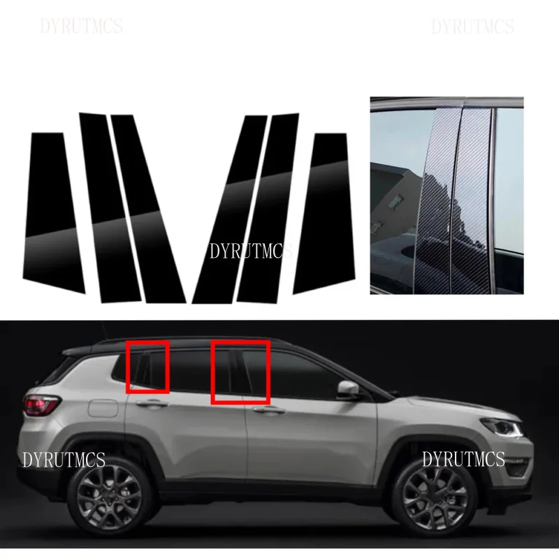 

Fit For Jeep Compass 2017 2018 2019 2020 2021 2022 2023 6PCS Glossy Black Pillar Post Column B C Sticker Window Cover Door Trim