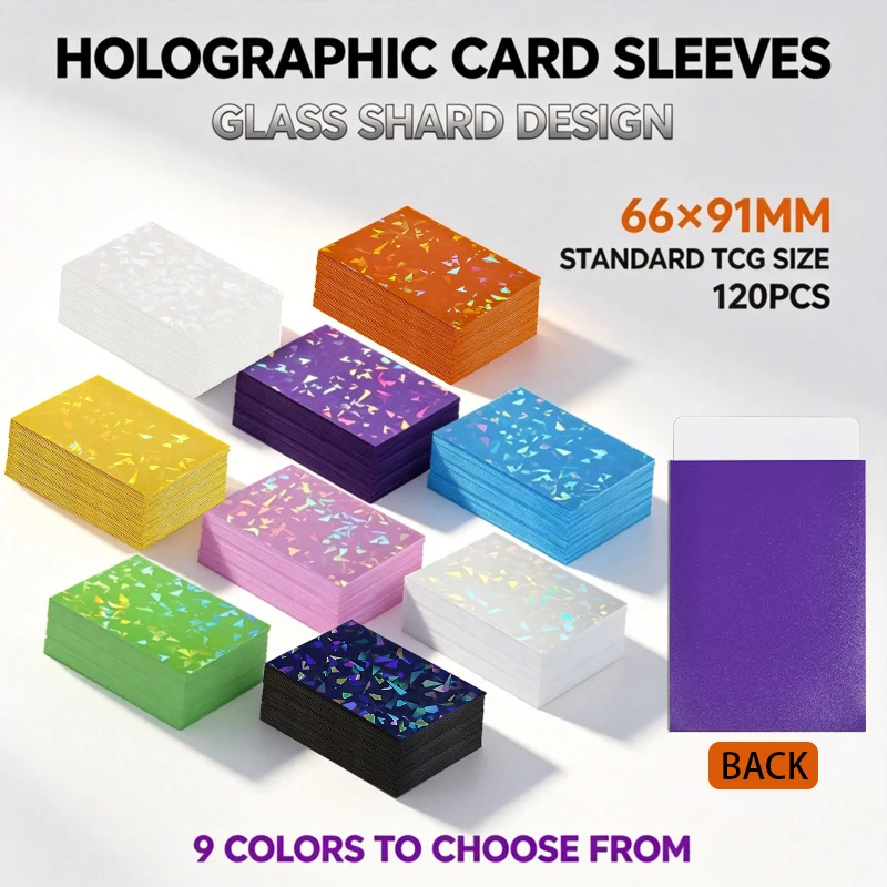 120PCS 66x91mm Glass Shard Holographic Card Sleeves Standard Size Trading Card Protectors for PKM TCG Idol Photo Cards