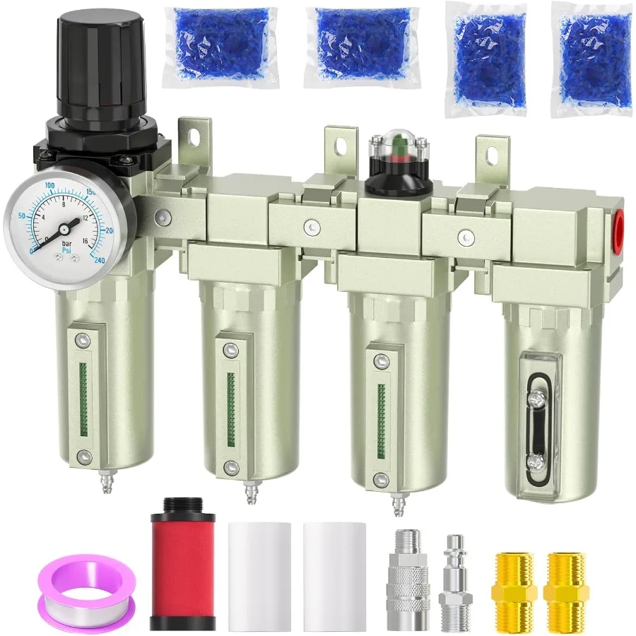 

Industrial Grade 4Stage Air Drying System with 3 4 NPT Connections Manual Drain Desiccant Dryer Air Regulator Particulate Filte