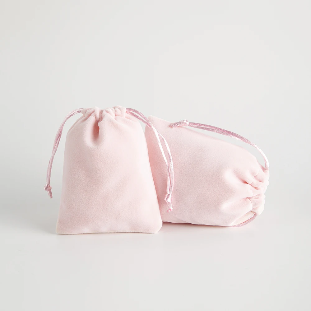 5pcs Luxury Pink Velvet Drawstring Pouch Set