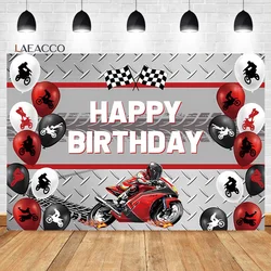 Laeacco Red Black Motorcycle Birthday Party Backdrop Dirt Bike Race Balloons Kids Boy Portrait Customized Photography Background