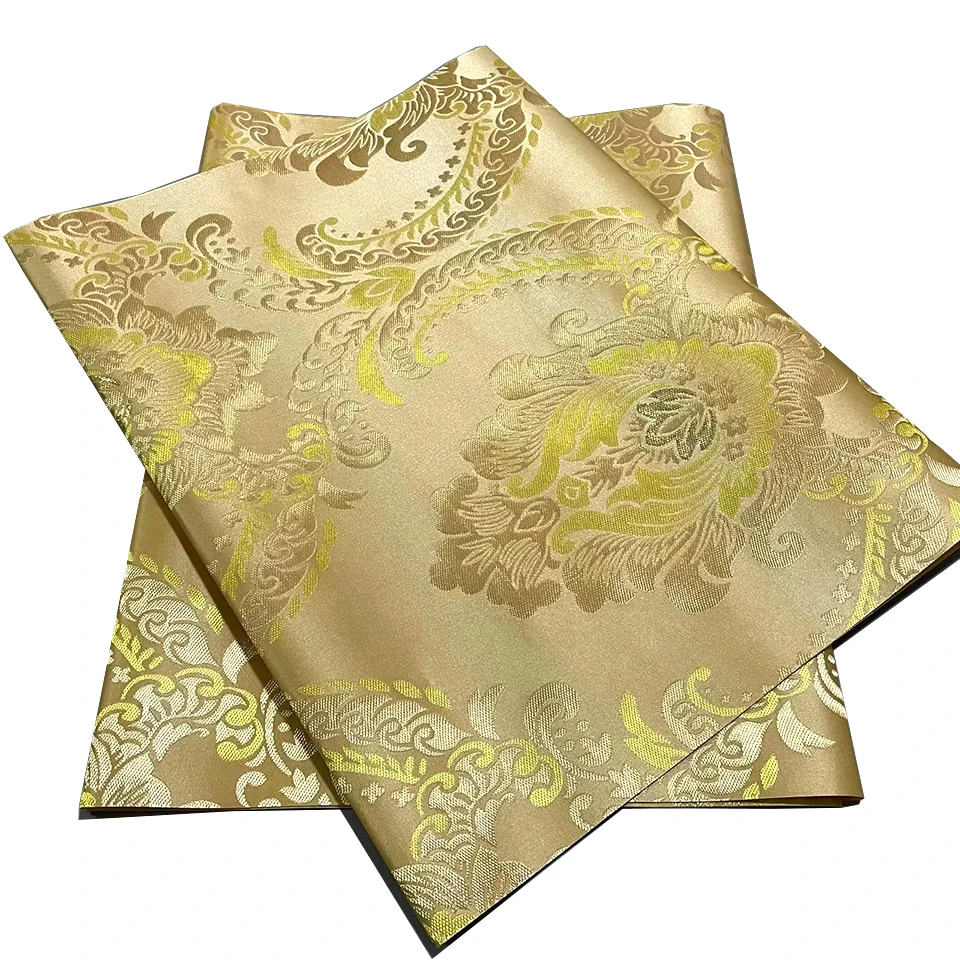 Gold African Head Wrap Scarf Turban, 2.5 Yards Swiss Damask Gele Fabric for Women, Wedding Engagement Party Celebration TXH-22-5