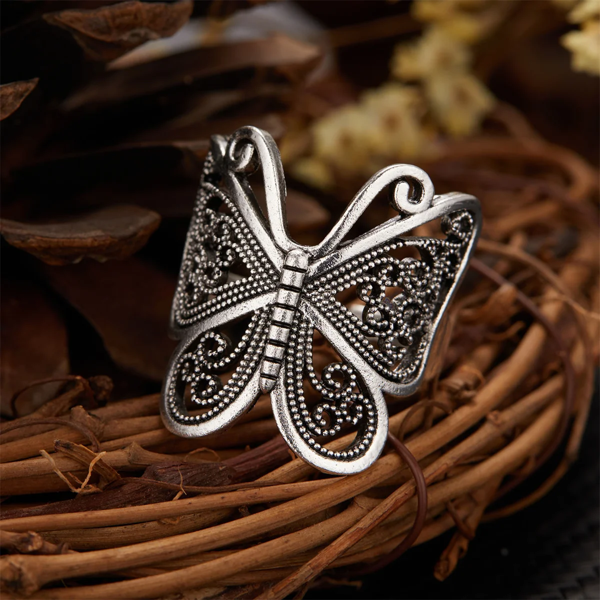 Retro Boho Butterfly Ring For Women Fashion Silver Color Owl Angel Wing Cat Animal Irregular Opening Rings Vintage Jewelry Gift