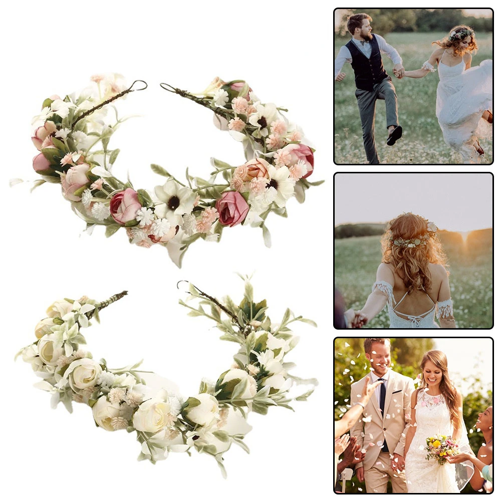 Bride Baby Hair Band Floral Crown Handmade Simulation Flower Headband Gilrs Garland Headwear Hair Accessorie for Wedding Party