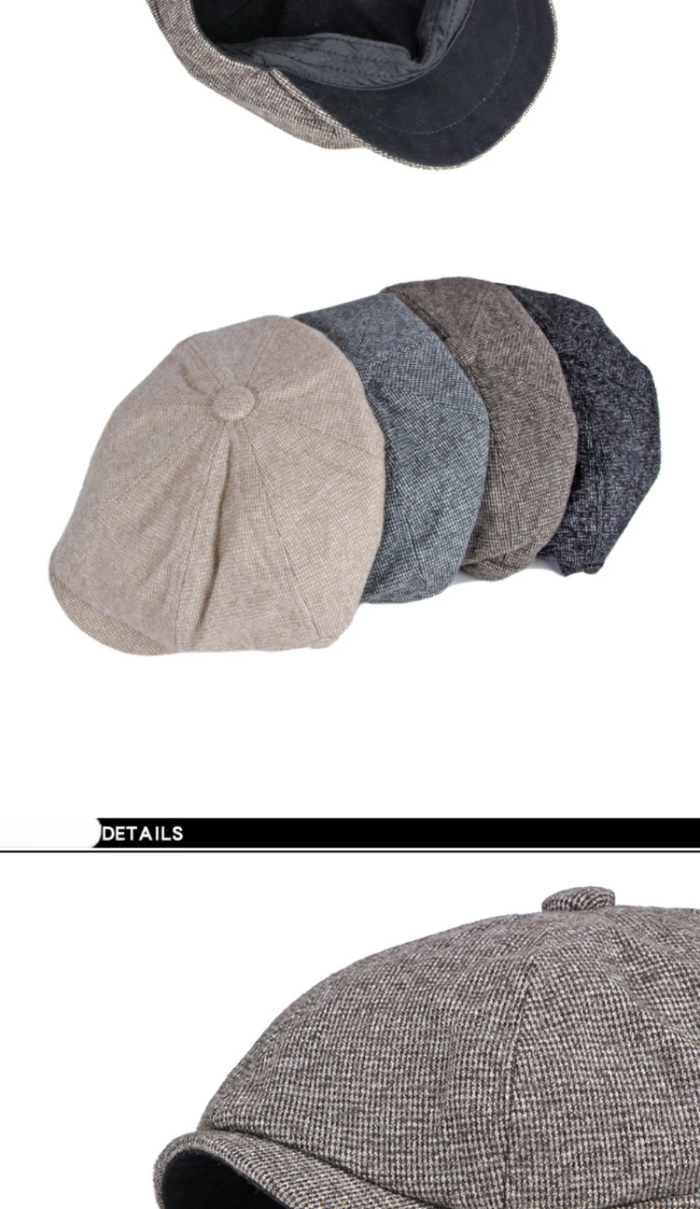 HT4965 Baskenmütze Hochwertige Herbst-Winter-Baskenmütze für Männer und Frauen Künstler Maler Baskenmütze Dicke Warme Herbst-Winter-Achteckige Flachmütze – Detail 9