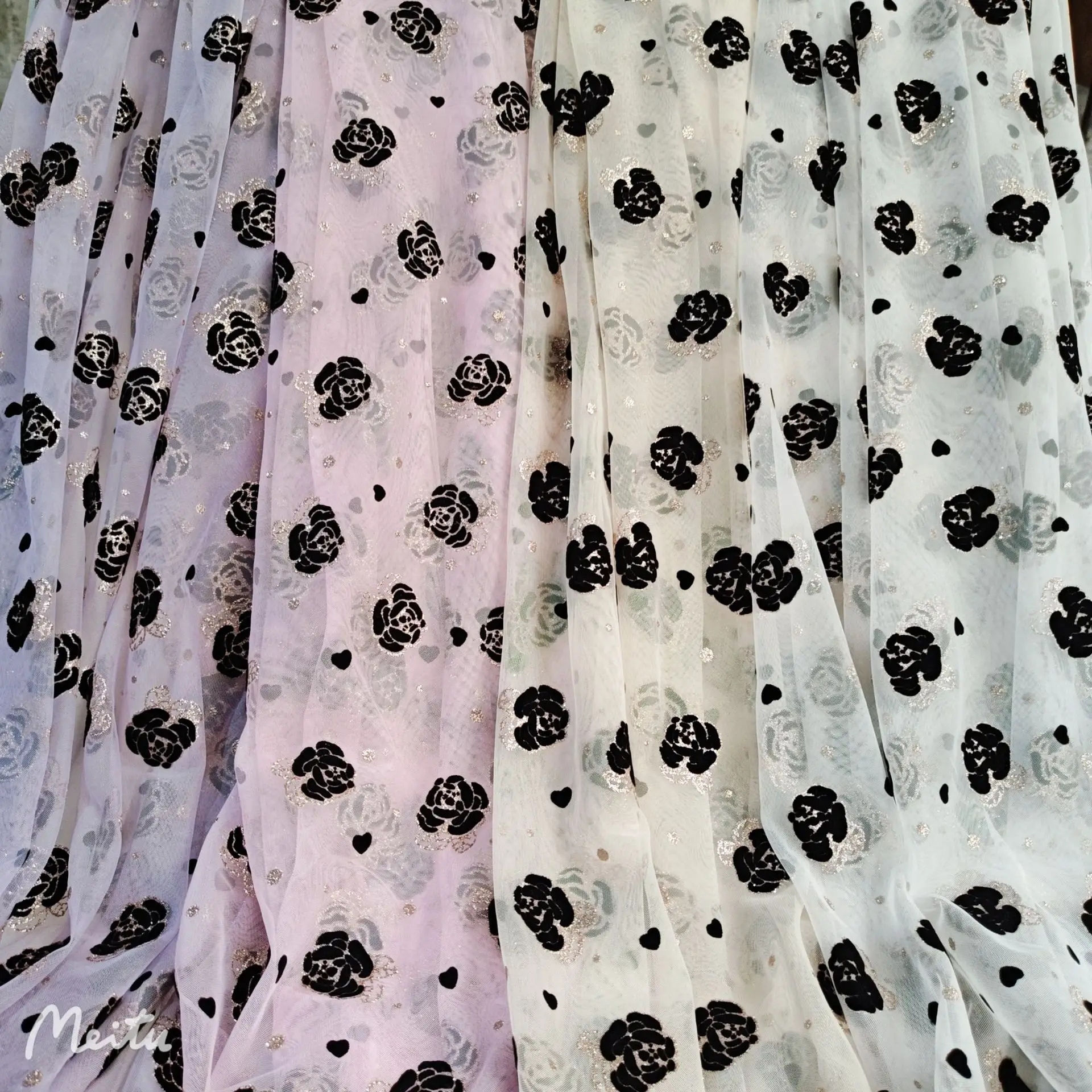 Tela de tul de 50x155cm, malla transparente con brillo dorado, terciopelo rosa, colores sólidos, ligero y resistente para manualidades, muñecas