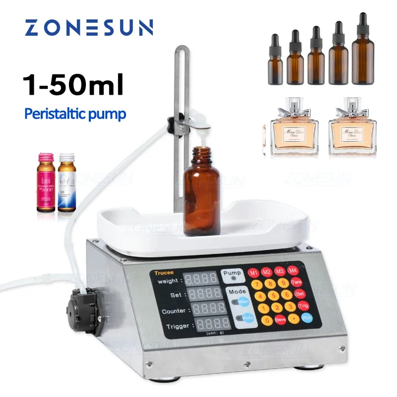 ZONESUN 0-50ml Piccolo Automatica CNC Macchina di Rifornimento Liquida 110V-220V Profumo di Pesatura Macchina di Rifornimento soluzione di Riempimento di Liquidi per via orale