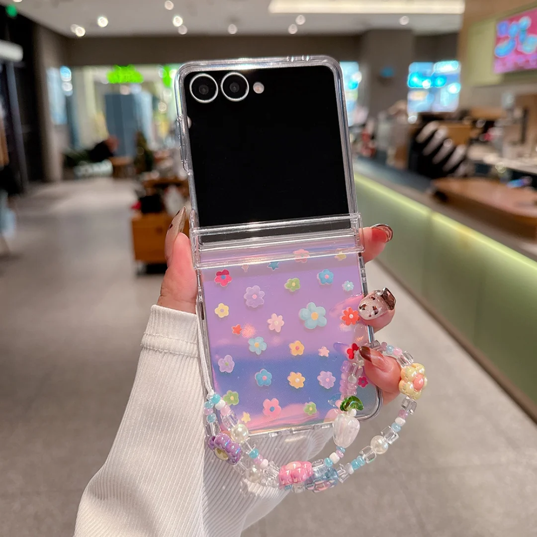 

Fashion Korean ins Full Screen Cute Flower Bracelet Phone Case for Samsung Z Flip 5 6 Z Flip 7 FE Ultra thin PC hard Back Cover